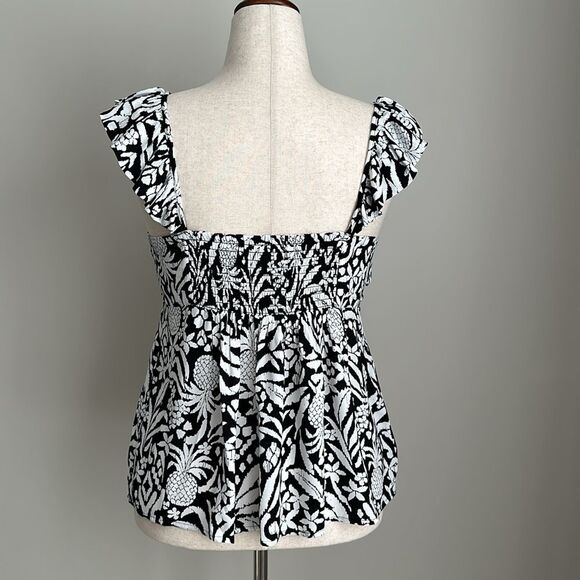 NWT Ann Taylor Loft Black/White Pineapple Flutter Ruffle sleeveless Top Size M - Picture 6 of 11